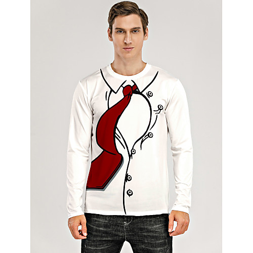 

Men's T shirt 3D Print Graphic 3D Print Long Sleeve Daily Tops White