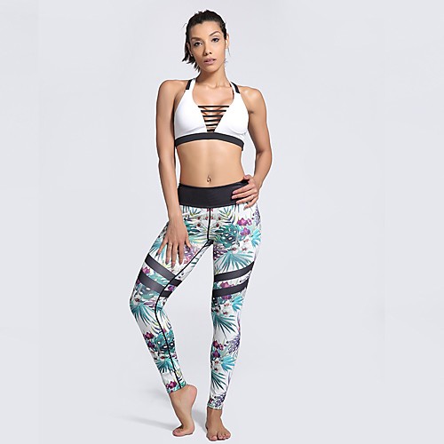 

Women's Basic Casual Comfort Daily Gym Leggings Pants Tropical Ankle-Length Patchwork Print Rainbow