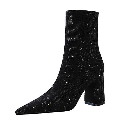 

Women's Boots Chunky Heel Pointed Toe Booties Ankle Boots Sexy Minimalism Party & Evening Suede Rhinestone Sequin Solid Colored Winter Gray Black