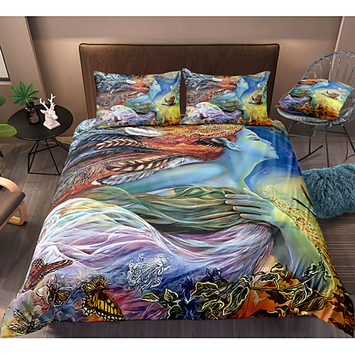 

3D Goddess Print 3-Piece Duvet Cover Set Hotel Bedding Sets Comforter Cover with Soft Lightweight Microfiber, Include 1 Duvet Cover, 2 Pillowcases for Double/Queen/King(1 Pillowcase for Twin/Single)