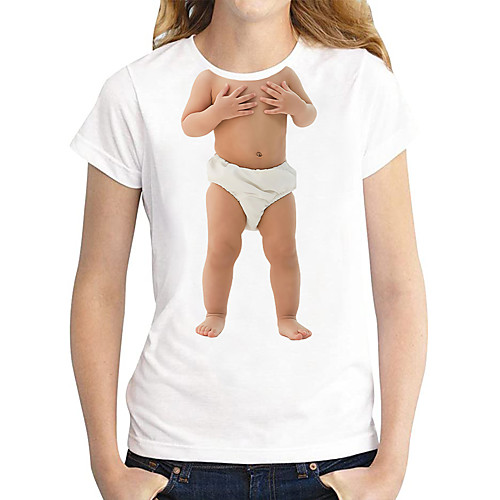 

Women's 3D Printed T shirt 3D Graphic Prints Print Round Neck Basic Tops 100% Cotton White Black