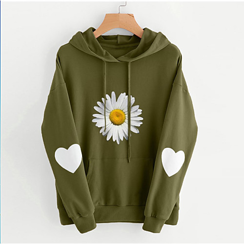 

Women's Pullover Hoodie Sweatshirt Daisy Patchwork Daily Basic Hoodies Sweatshirts Blushing Pink Wine Green