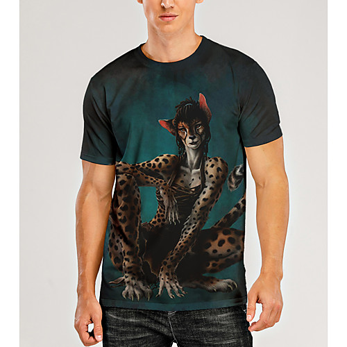 

Men's T shirt 3D Print Graphic 3D Animal Print Short Sleeve Daily Tops Green