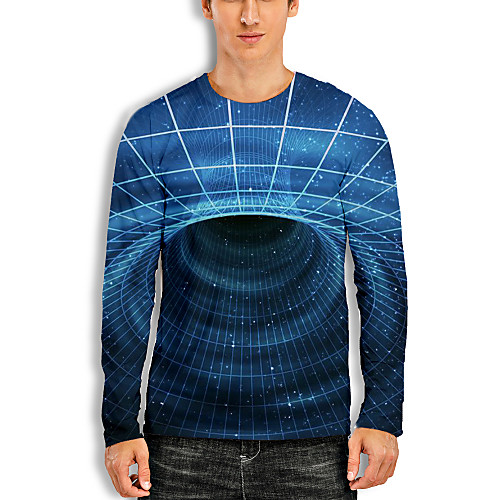 

Men's T shirt 3D Print Graphic Optical Illusion 3D Print Long Sleeve Daily Tops Casual Blue