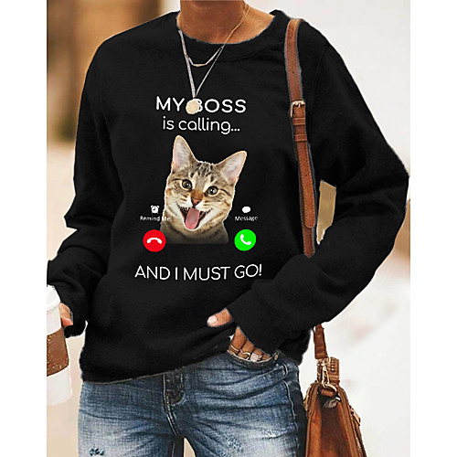 

Women's Pullover Sweatshirt Cat Graphic 3D Print Daily 3D Print Basic Casual Hoodies Sweatshirts Black