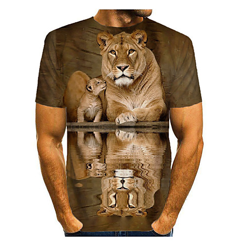 

Men's T shirt 3D Print Graphic 3D Animal Print Short Sleeve Daily Tops Khaki