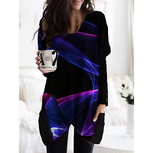 

Women's Shift Dress Knee Length Dress Purple Long Sleeve Print Pocket Patchwork Fall Winter V Neck Work Casual 2021 M L XL XXL 3XL