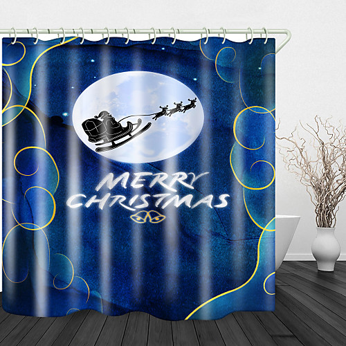

Santa's Ski Car Print Waterproof Fabric Shower Curtain For Bathroom Home Decor Covered Bathtub Curtains Liner Includes With Hooks