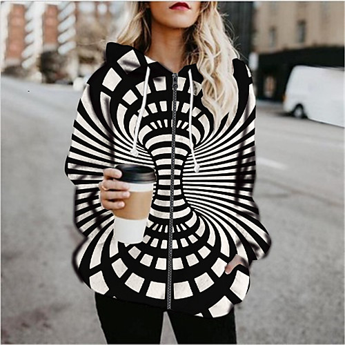 

Women's Hoodied Jacket Daily Fall & Winter Regular Coat Regular Fit Jacket Long Sleeve 3D Print Print Black / Holiday