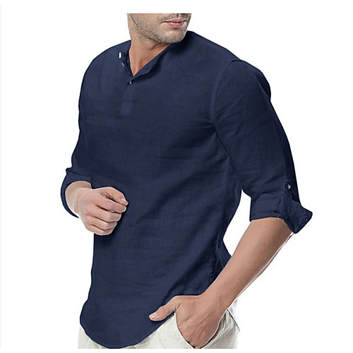 

Men's Shirt non-printing Solid Colored 3/4 Length Sleeve Daily Tops Business Standing Collar Gray White Black
