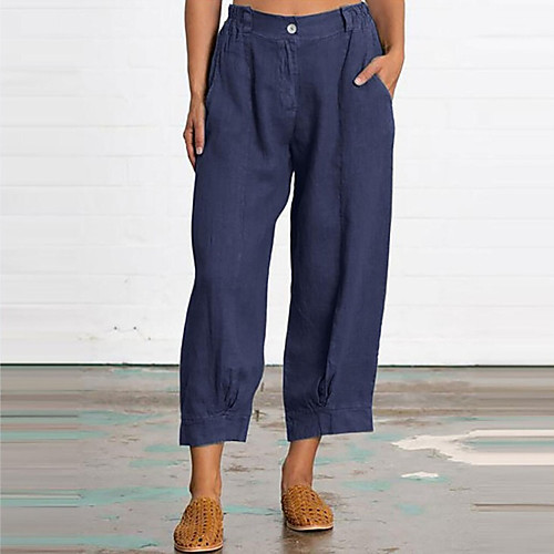 

Women's Basic Lightweight Breathable Outdoor Linen / Cotton Blend Loose Casual Capri shorts Pants Solid Colored Ankle-Length High Waist Wine Army Green Khaki Dusty Blue
