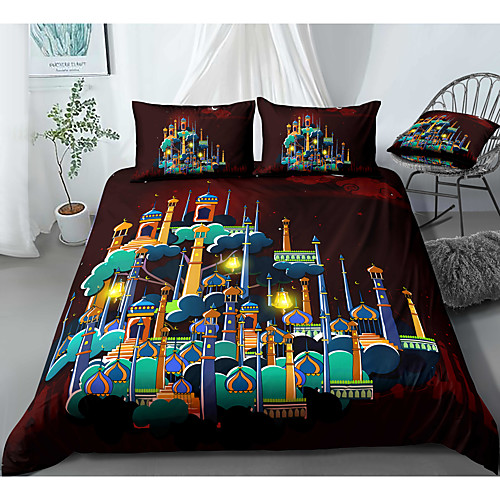 

Muslim Palace 3-Piece Duvet Cover Set Hotel Bedding Sets Comforter Cover with Soft Lightweight Microfiber, Include 1 Duvet Cover, 2 Pillowcases for Double/Queen/King(1 Pillowcase for Twin/Single)