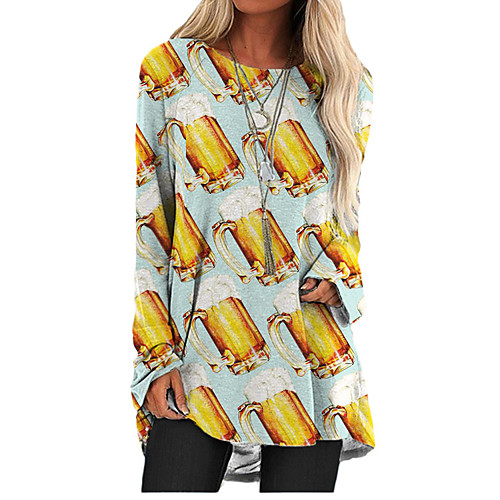 

Women's T Shirt Dress Tee Dress Short Mini Dress Light Blue Long Sleeve Print Color Block Print Fall Spring Round Neck 3D Print Casual Party Holiday 3D Print S M L XL XXL 3XL