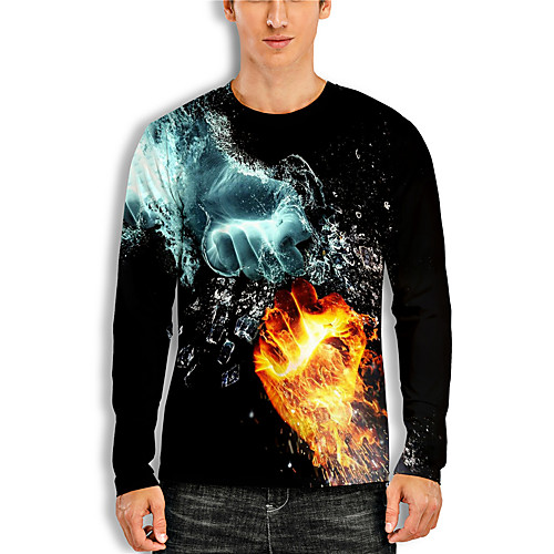 

Men's T shirt 3D Print Graphic 3D Print Long Sleeve Casual Tops Cartoon Classic Black