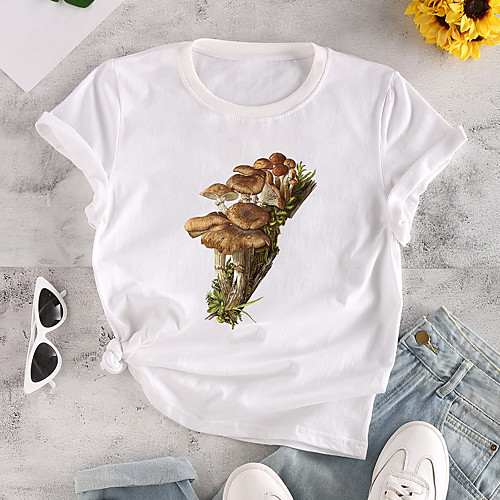 

Women's T shirt Graphic Print Round Neck Tops 100% Cotton Basic Basic Top White Black Blushing Pink
