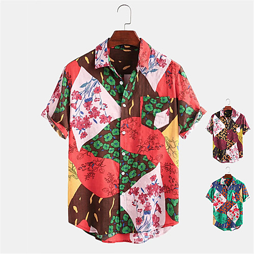 

Men's Shirt Other Prints Floral Button-Down Print Short Sleeve Daily Tops Casual Hawaiian Red Orange Green