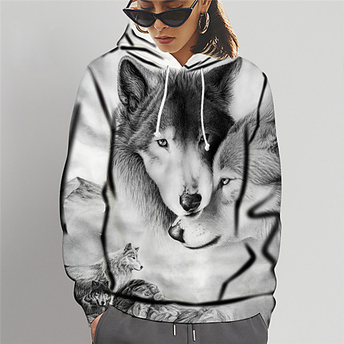 

Women's Hoodie Sweatshirt Graphic Animal Print Daily Sports 3D Print Active Cute Hoodies Sweatshirts Slim White