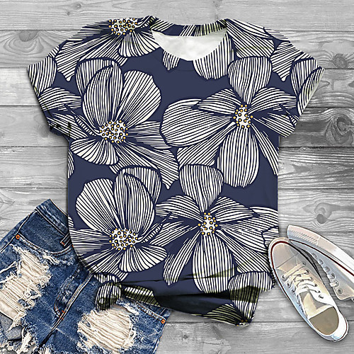 

Women's Plus Size Tops T shirt Floral Graphic Print Short Sleeve Round Neck Big Size / Holiday