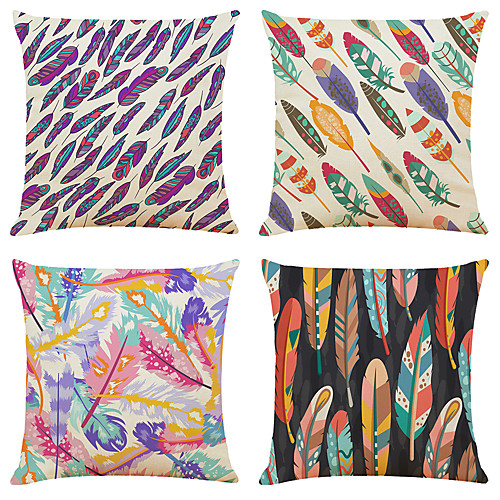 

4 pcs Faux Linen Pillow Cover, Print Simple Classic Square Zipper Traditional Classic