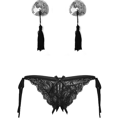 

Women's Sequins Tassel Fringe Lace Super Sexy Suits Nightwear Solid Colored Bra & Panty Set Purple / Blushing Pink / Silver One-Size / Hole / Deep V / Hole