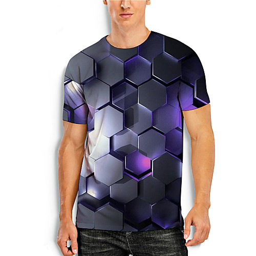 

Men's T shirt 3D Print 3D Geometry 3D Print Short Sleeve Daily Tops Casual Gray