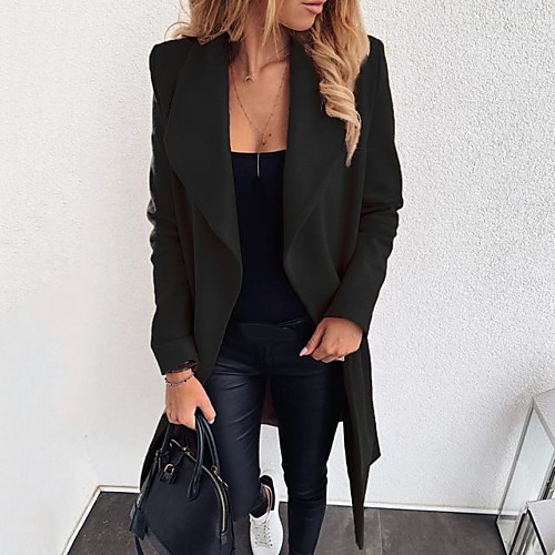 

Women's Trench Coat Going out Spring & Fall Long Coat Regular Fit Basic Streetwear Jacket Long Sleeve Solid Colored Yellow Khaki / Work