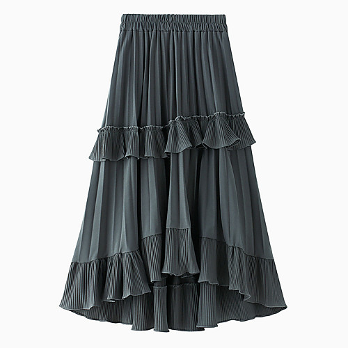 

Women's Daily Vacation Streetwear Sophisticated Skirts Solid Colored Ruched Ruffle White Black Beige