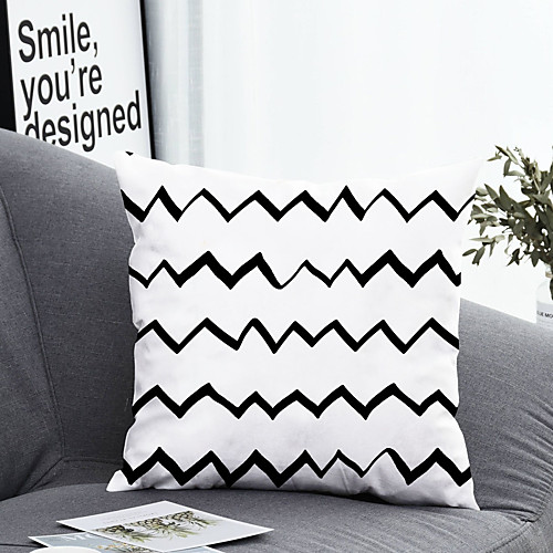 

1 pcs Polyester Pillow Cover & Insert, Striped Simple Classic Square Zipper Polyester Traditional Classic