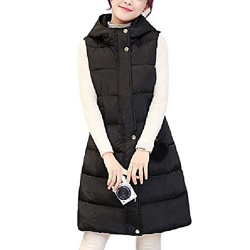 

Women's Removable Hooded Long Vest Quilted Padded Sleeveless Vest Waistcoat (Black, X-Large)