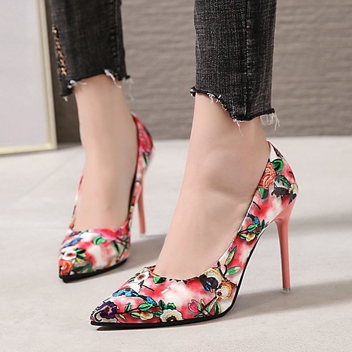 

Women's Heels Stiletto Heel Pointed Toe Casual Daily Walking Shoes PU Flower Floral Pink Gray