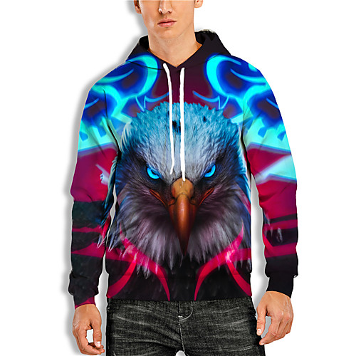 

Men's Pullover Hoodie Sweatshirt Graphic Animal Print Hooded Daily Holiday 3D Print Basic Casual Hoodies Sweatshirts Long Sleeve Red