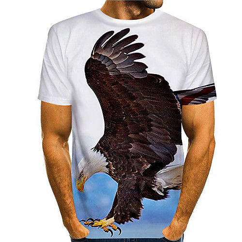 

Men's T shirt 3D Print Graphic Eagle Animal Print Short Sleeve Daily Tops Basic Casual White