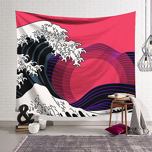 

Kanagawa Wave Ukiyo-E Wall Tapestry Art Decor Blanket Curtain Hanging Home Bedroom Living Room Decoration Japanese Painting Style Sea Ocean Wave Sun Retro Abstract