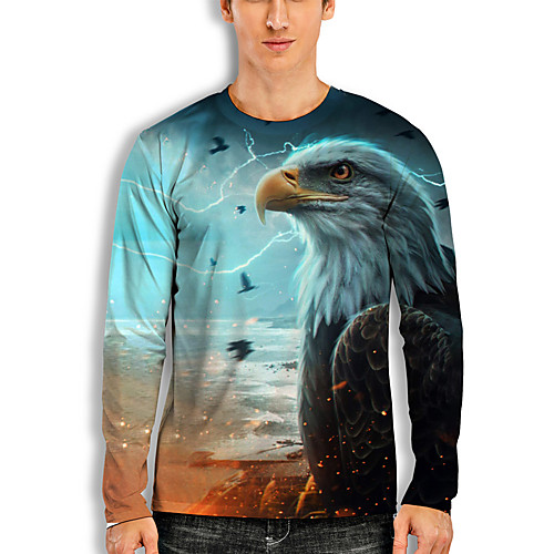

Men's T shirt 3D Print Graphic Animal Print Long Sleeve Daily Tops Basic Casual Blue