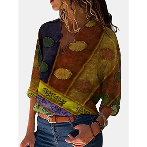 

Women's Blouse Shirt Graphic Long Sleeve Print V Neck Basic Casual Tops Blue Purple Red