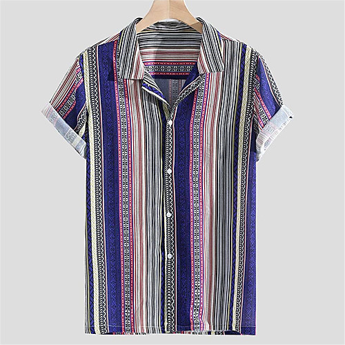 

Men's Shirt Other Prints Striped Button-Down Print Short Sleeve Daily Tops Casual Hawaiian Purple