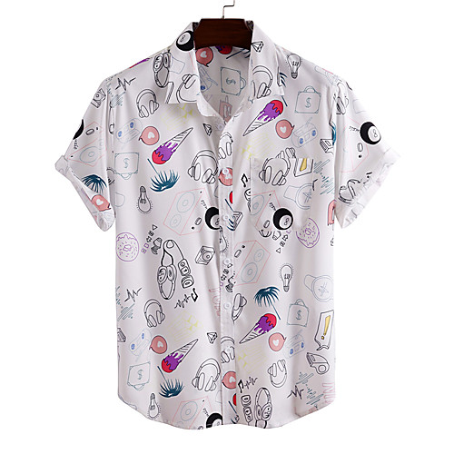 

Men's Shirt 3D Print Cartoon Button-Down Print Short Sleeve Daily Tops Casual Hawaiian White