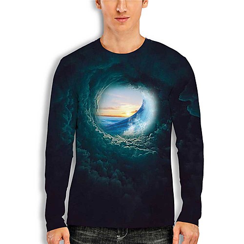 

Men's T shirt 3D Print Scenery 3D 3D Print Long Sleeve Daily Tops Casual Blue