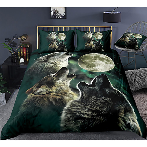 

animal series wolf print 3-piece duvet cover set hotel bedding sets comforter cover with soft lightweight microfiber, include 1 duvet cover, 2 pillowcases for double/queen/king(1 pillowcase for