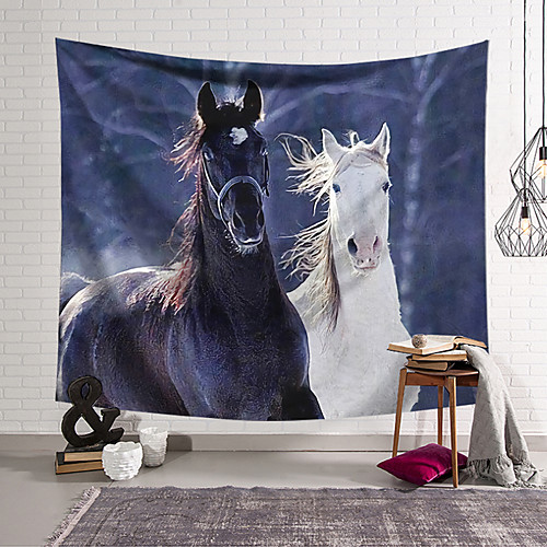 

wall tapestry art decor blanket curtain hanging home bedroom living room decoration black and white horse polyester