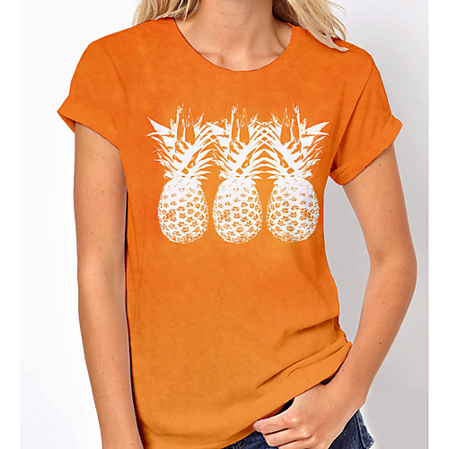 

Women's T shirt Graphic Fruit Print Round Neck Tops Basic Basic Top Orange