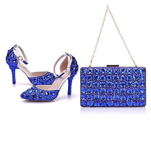 

Women's Wedding Shoes Stiletto Heel Pointed Toe Wedding Pumps Vintage Sexy Minimalism Wedding Party & Evening PU Rhinestone Crystal Sparkling Glitter Solid Colored Color Block Blue