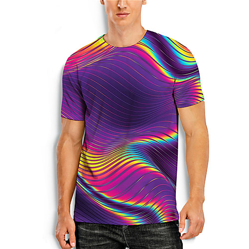

Men's T shirt Shirt 3D Print Striped 3D 3D Print Short Sleeve Daily Tops Casual Round Neck Purple / Summer
