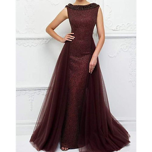 

A-Line Mother of the Bride Dress Elegant Jewel Neck Floor Length Lace Sleeveless with Pleats 2021
