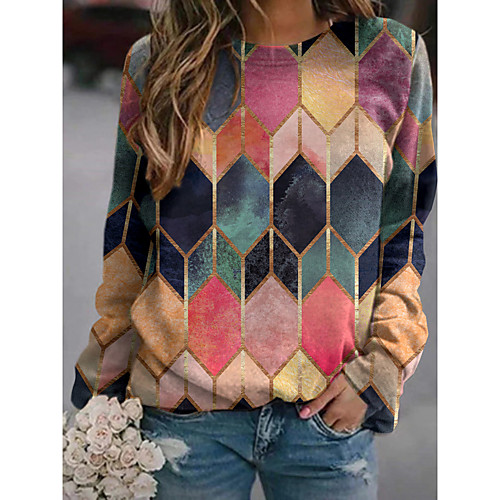 

Women's Hoodie Sweatshirt Graphic Geometric Print Daily Other Prints Basic Casual Hoodies Sweatshirts Blue Blushing Pink Red