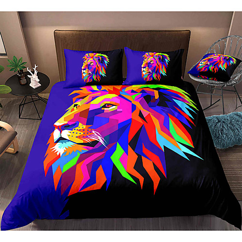 

Lion Print 3-Piece Duvet Cover Set Hotel Bedding Sets Comforter Cover with Soft Lightweight Microfiber, Include 1 Duvet Cover, 2 Pillowcases for Double/Queen/King(1 Pillowcase for Twin/Single)