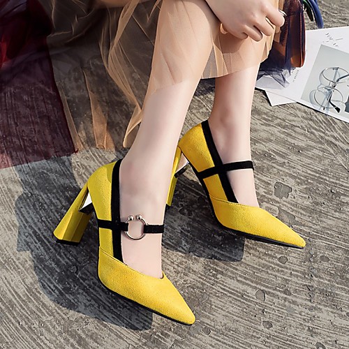 

Women's Wedding Shoes Chunky Heel Pointed Toe Wedding Pumps Wedding Daily PU Synthetics Yellow Red Brown