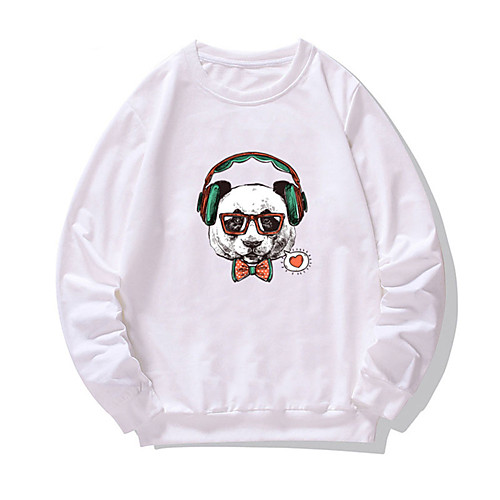 

Men's Pullover Sweatshirt Panda Print Round Neck Daily Weekend Other Prints Casual Hoodies Sweatshirts Long Sleeve Purple Khaki White