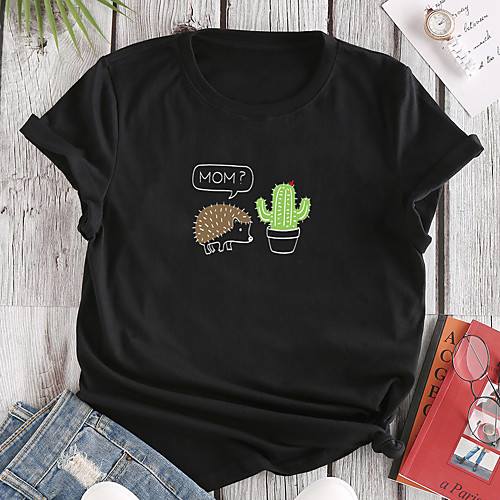 

Women's T shirt Graphic Text Print Round Neck Tops 100% Cotton Basic Basic Top Black Yellow Green