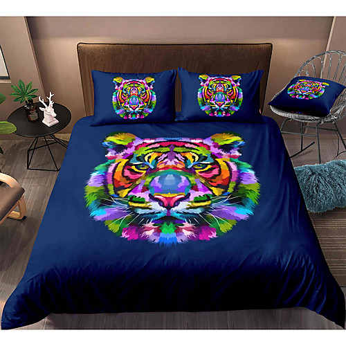 

Tiger Print 3-Piece Duvet Cover Set Hotel Bedding Sets Comforter Cover with Soft Lightweight Microfiber, Include 1 Duvet Cover, 2 Pillowcases for Double/Queen/King(1 Pillowcase for Twin/Single)